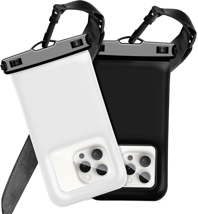 Foweroty Floatable Waterproof Phone Pouch Case 2 pax for iPhone 17 16 Pro Max/15/14/13/12, IP68 Travel Cellphone Dry Bag Beach Cruise Ship Essentials Bags with Crossbody Lanyard,Black and White-7″ - Image 1